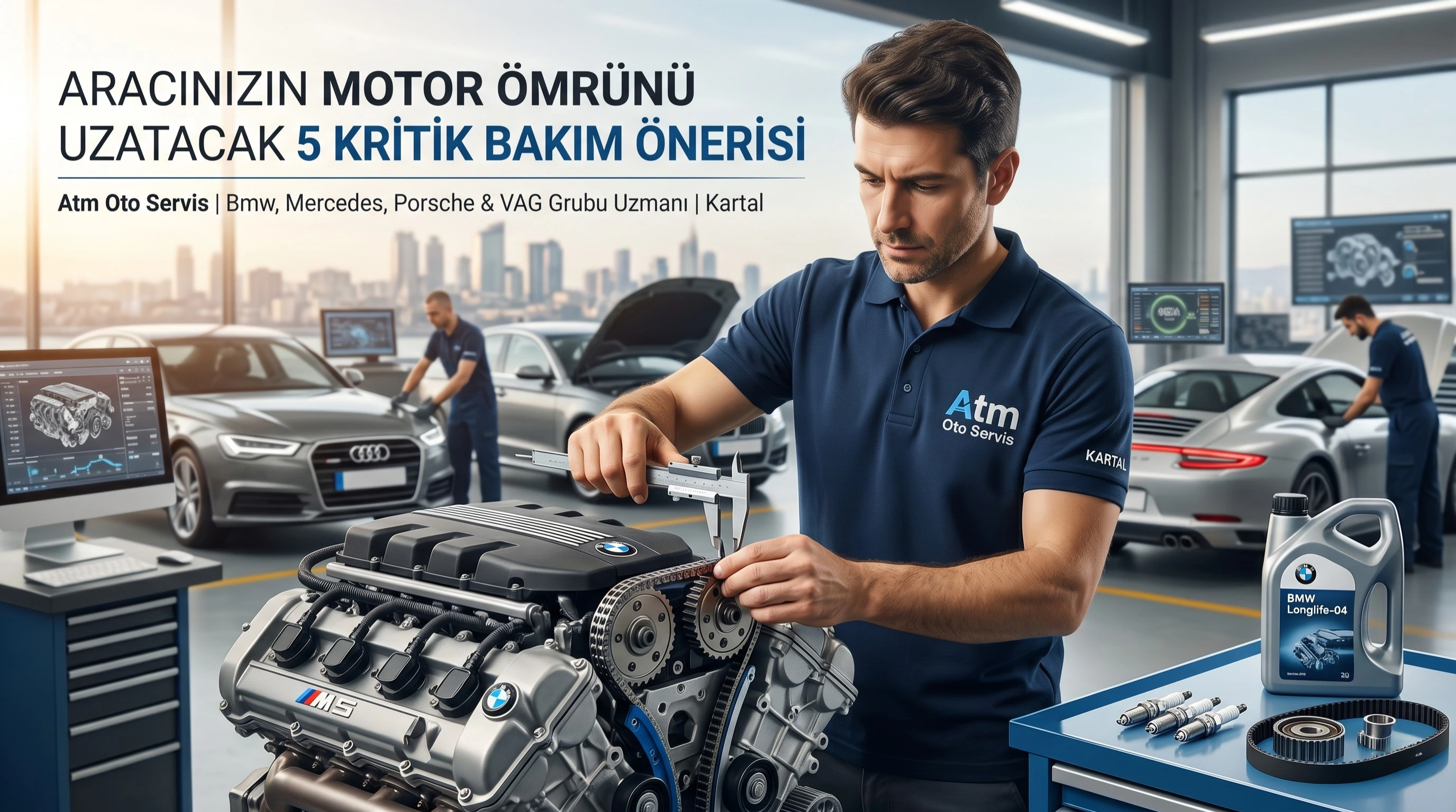 Kartal Atm Oto Servis bünyesinde Mercedes ve BMW araçlara profesyonel motor bakımı yapan ustalar